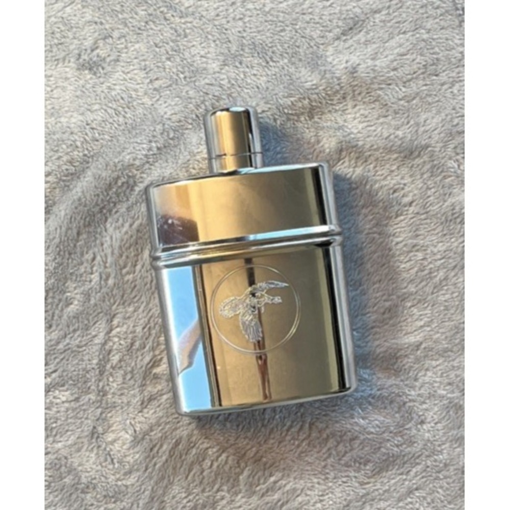 Wild Turkey Embossed Bird Scene Plastic Chrome Glass Lined Flask Empty 200 ml - Picture 2 of 12